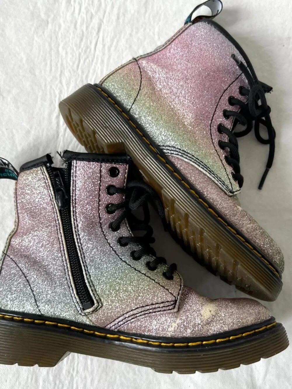 Dr Martens Boots Junior 1460 Rainbow Glitter Lace Up zip kids 13 combat docs